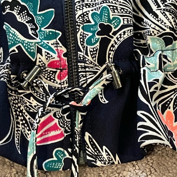 Banana Republic Bird Print Navy Floral Drapey Bomber Jacket, Full Zip, Lined, S - Picture 12 of 16